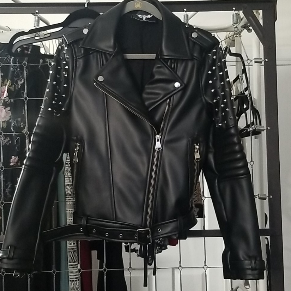 Studded Vegan Leather Moto Jacket